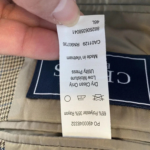 Chaps 2 Buttons Beige Plaid Suit Blazer Sport Coat Jacket Mens 46L Pockets - Picture 5 of 9